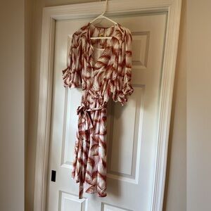 Anthropologie Short Sleeve Dress Beautiful Floral Print Self Belt and Slip XS